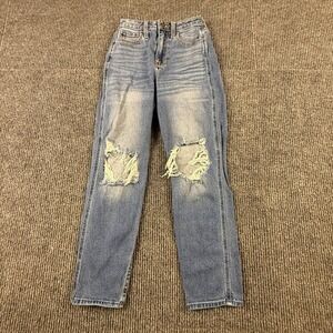 Hollister Ultra High-Rise W25 L27 Size 1R Mom Jean Distressed Light Wash Stretch